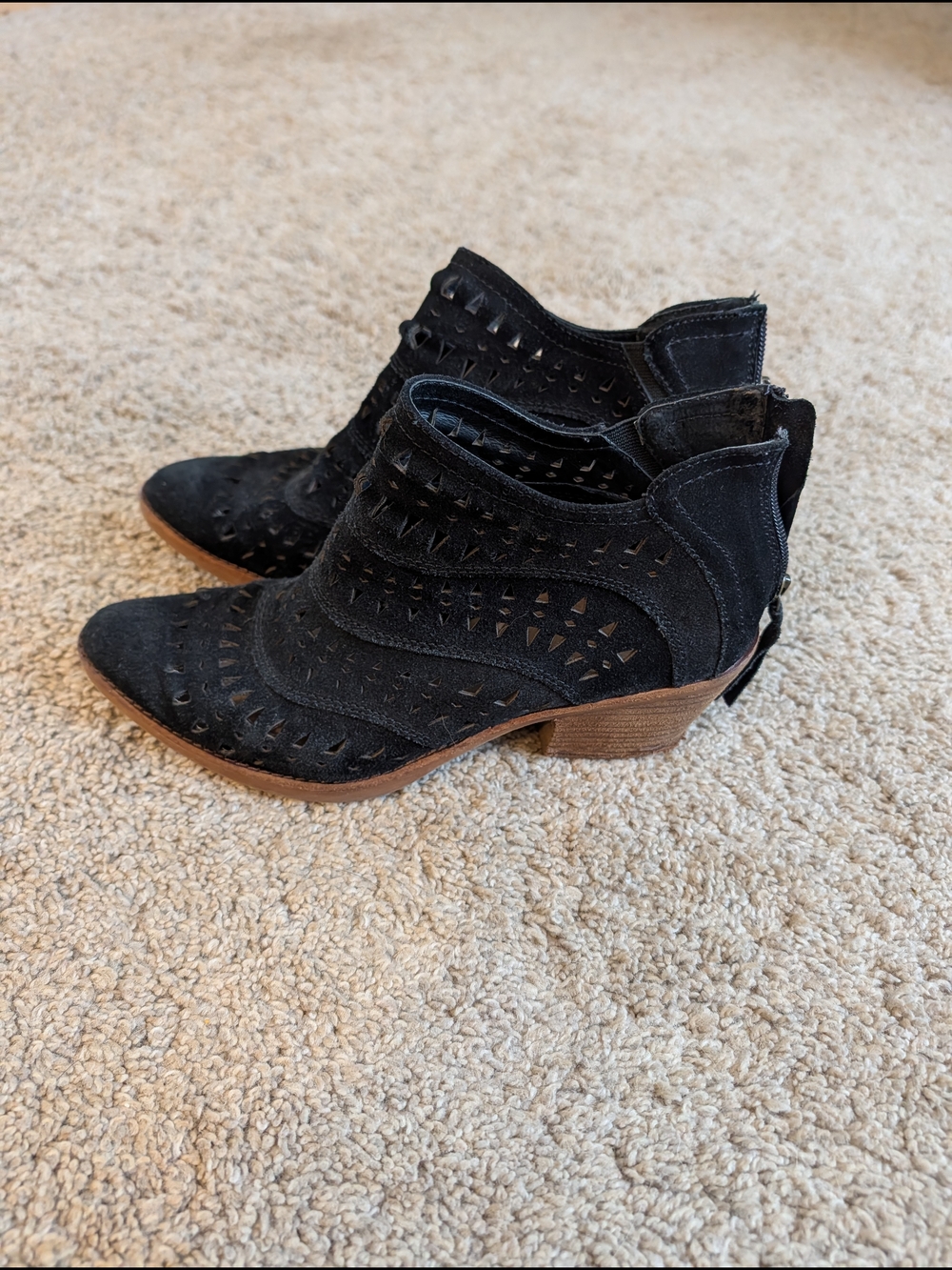 Sofft Black Perforated Suede Ankle Booties